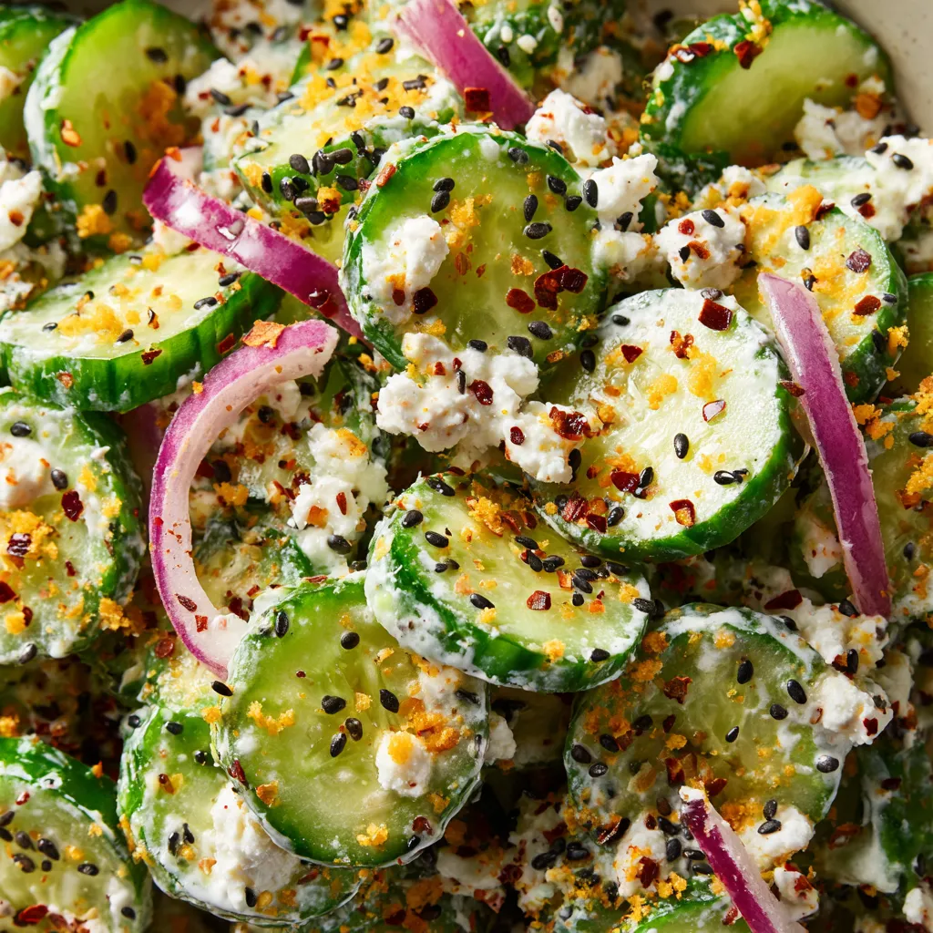 A bowl of jalapeno popper cucumber salad.