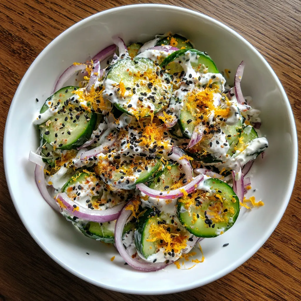 A bowl of jalapeno popper cucumber salad.