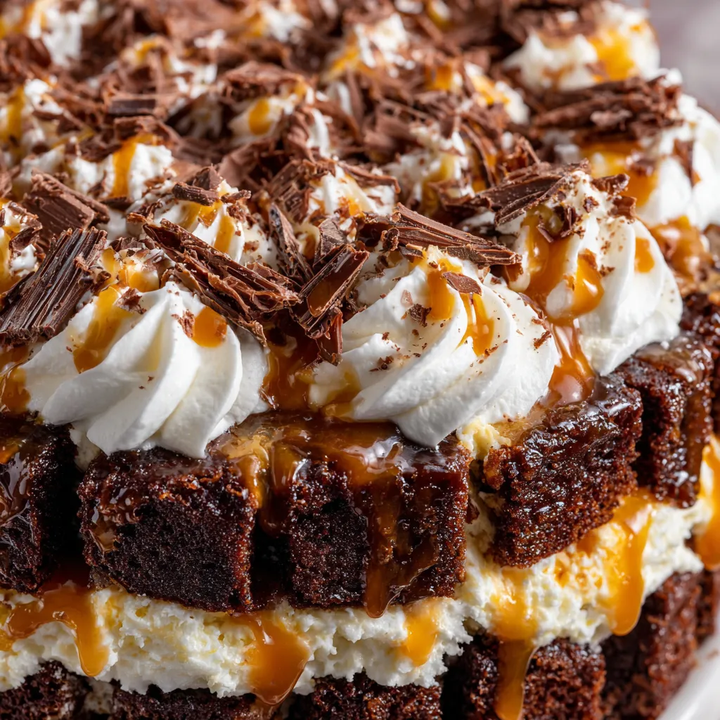 A delicious dessert with caramel and chocolate.