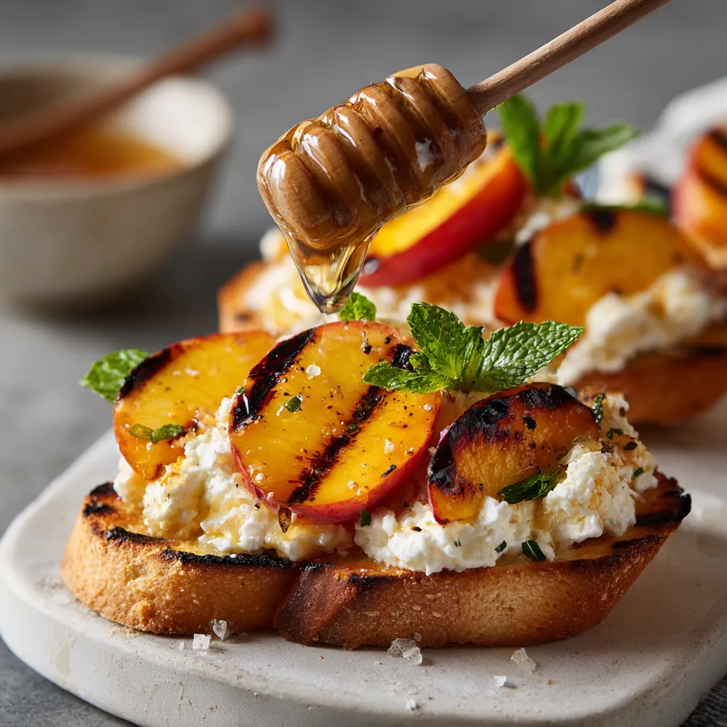 Toast with peaches and honey.
