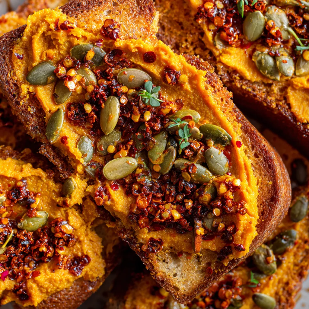 Toast with chili crisp pumpkin butter.