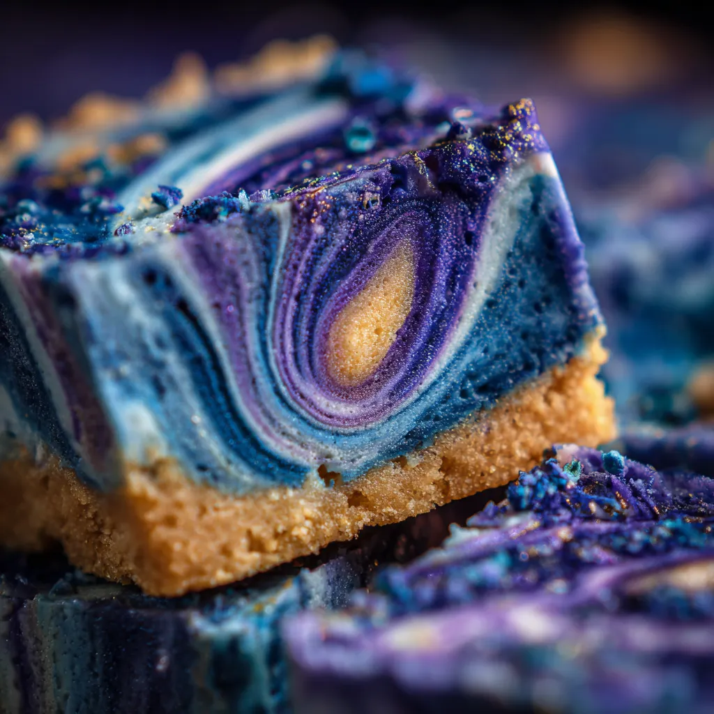 A blue and purple dessert with a yellow center.
