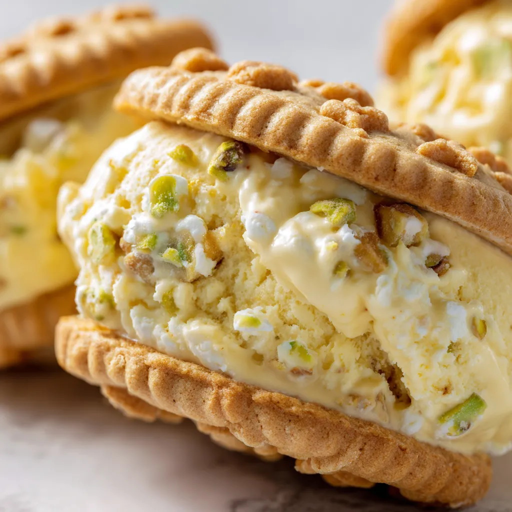 A close up of a sandwich with a yellow filling.