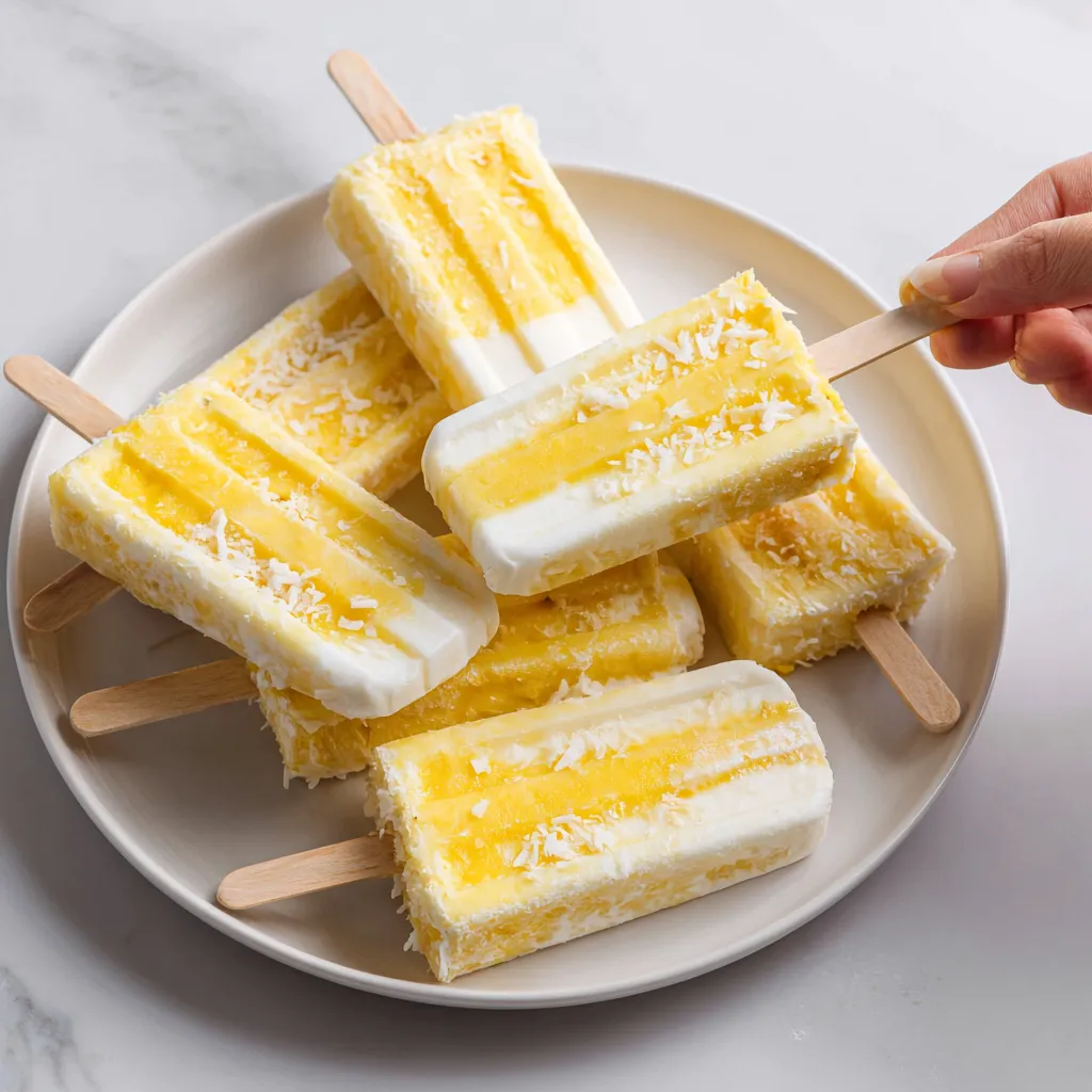 A plate of pineapple coconut popsicles.