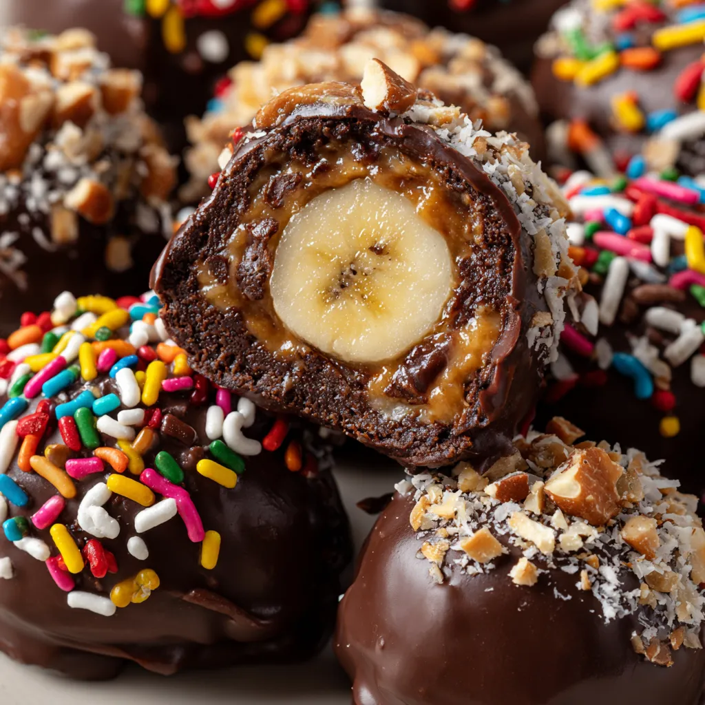 Chocolate covered banana bites.