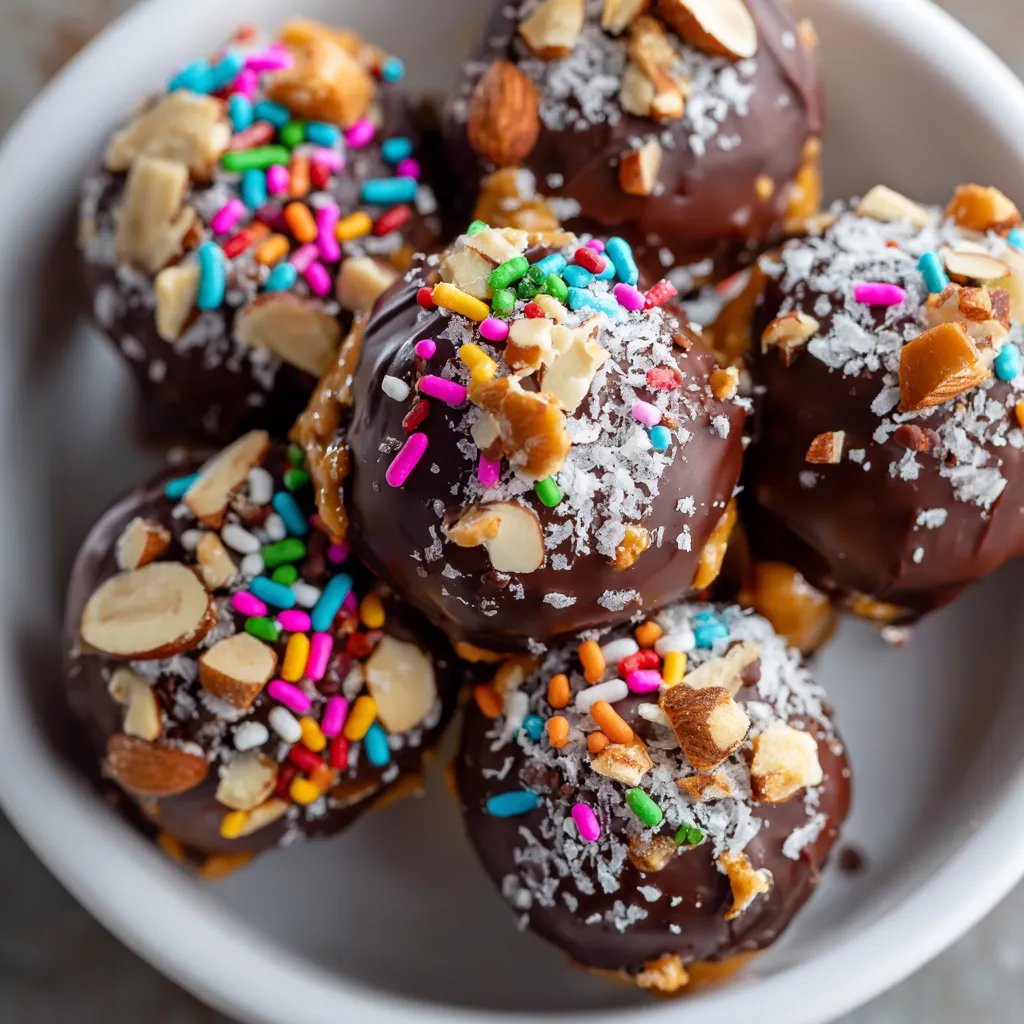 A bowl of chocolate covered marshmallows.