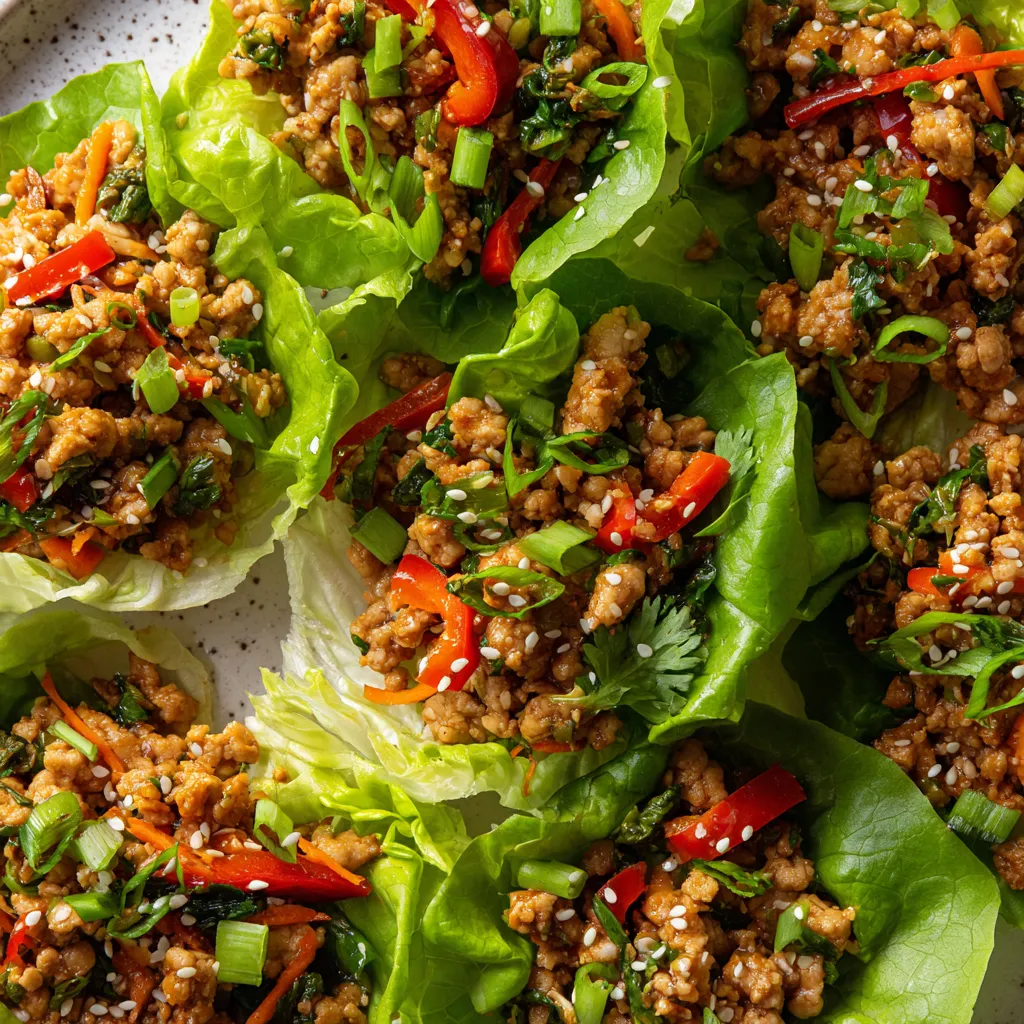 A plate of Asian chicken lettuce wraps.