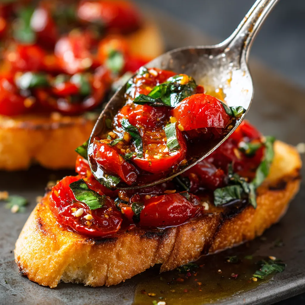 A spoonful of tomato basil bruschetta.