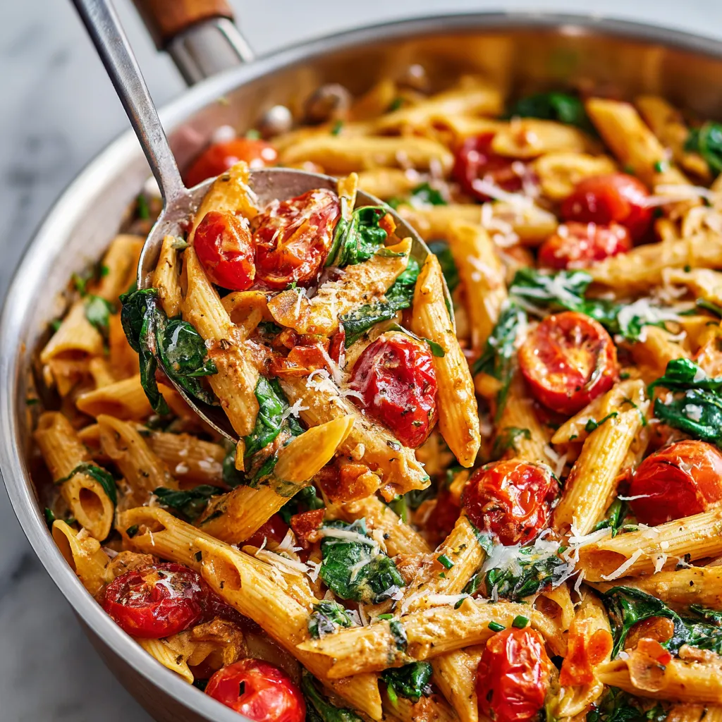 A one-pot creamy tomato basil pasta dish.