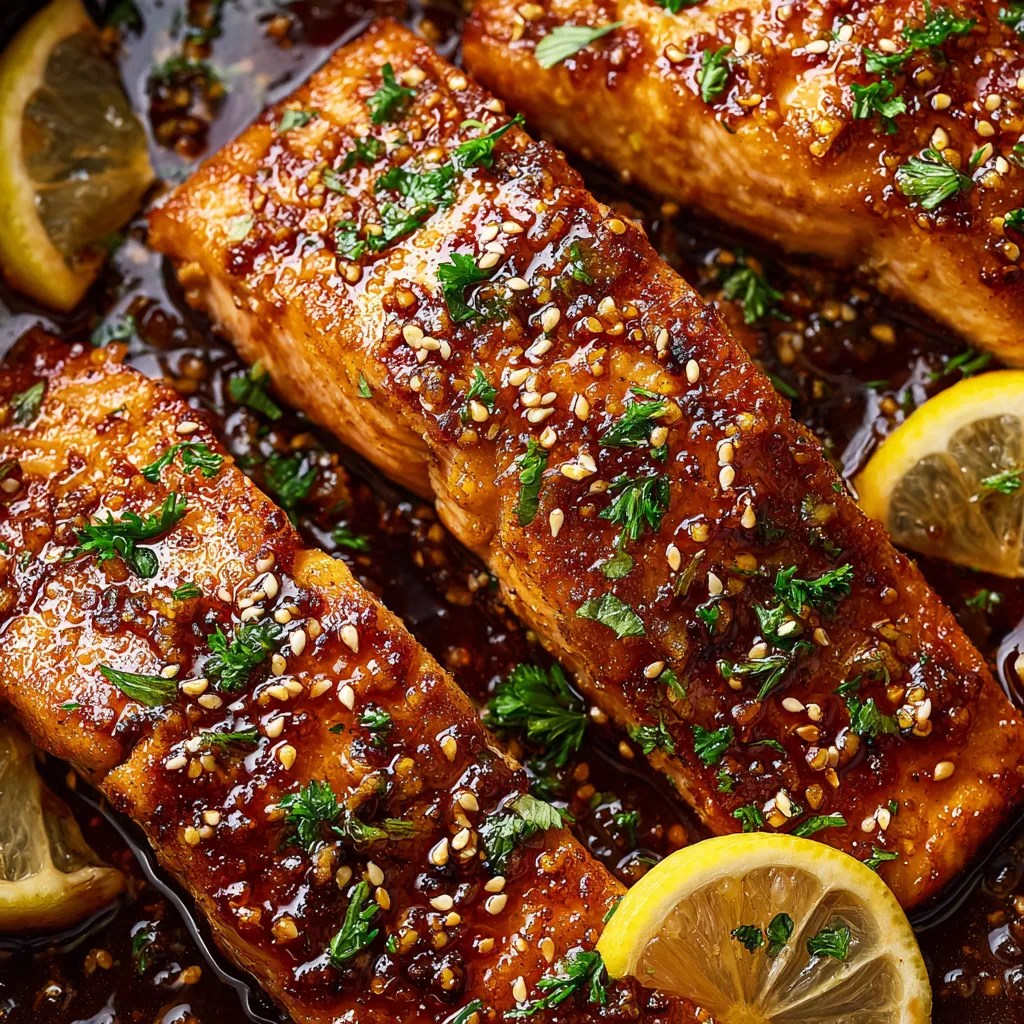 A dish of honey garlic glazed salmon.
