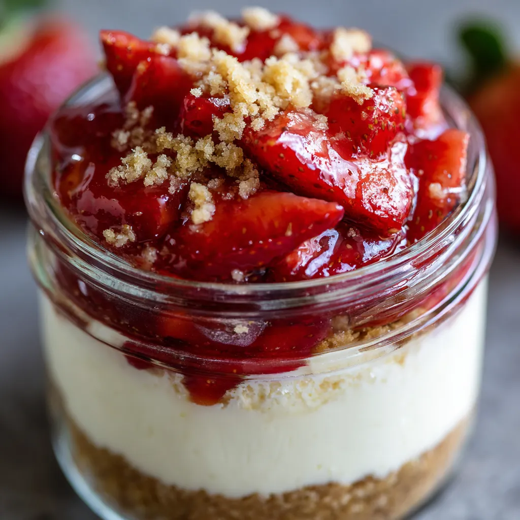 A close up of a no-bake strawberry cheesecake.
