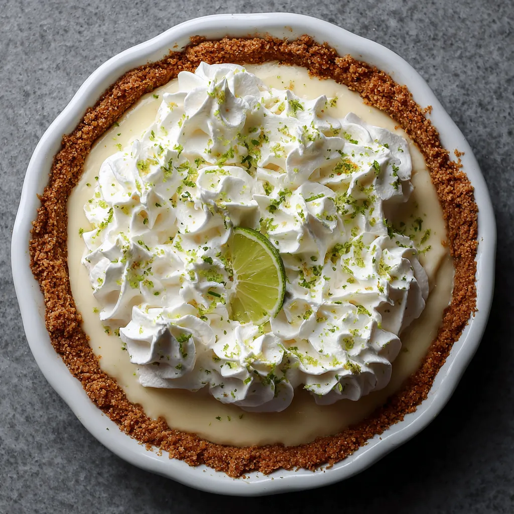 A slice of key lime pie with whipped cream.