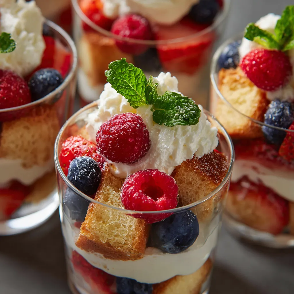 A dessert with blueberries and whipped cream.