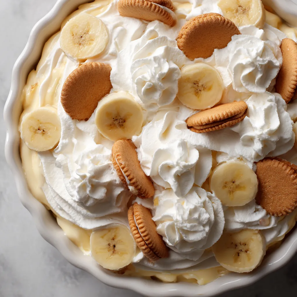 A bowl of banana pudding with banana slices and cookies.