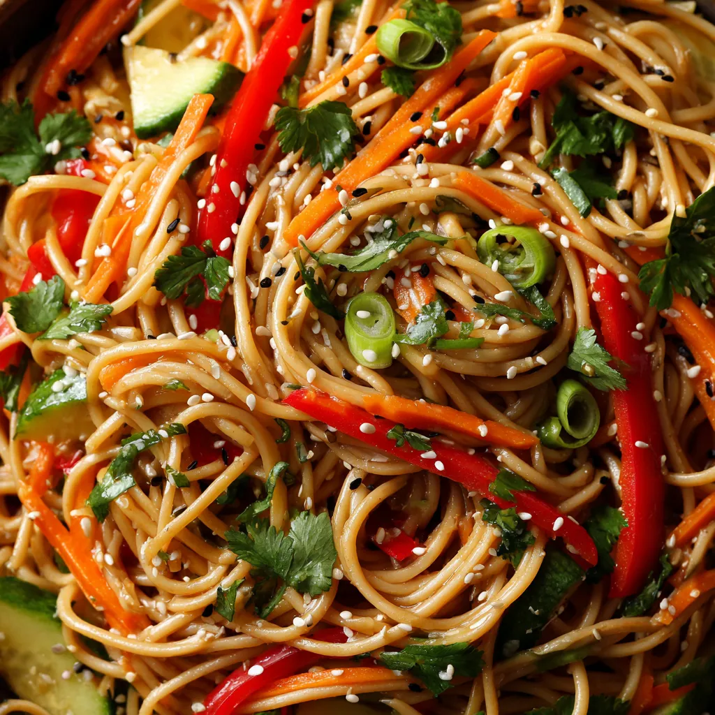 A bowl of cold sesame noodle salad.