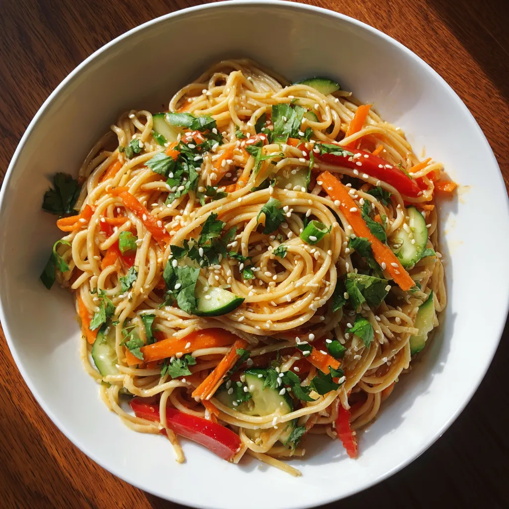 A bowl of cold sesame noodle salad.