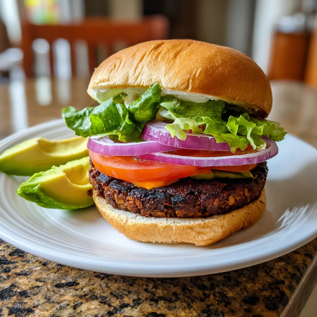 A black bean veggie burger on a white plate.