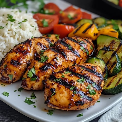 A plate of food with chicken, tomatoes, zucchini, and rice.