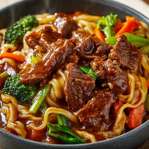 A bowl of noodles with meat and vegetables.