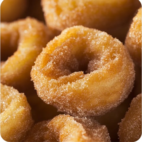A close up of sugar coated donuts.