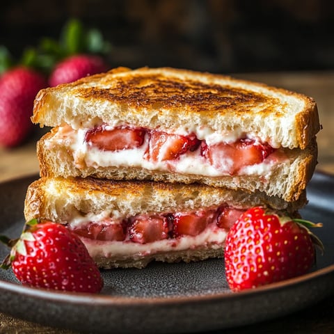 A sandwich with strawberries and whipped cream.