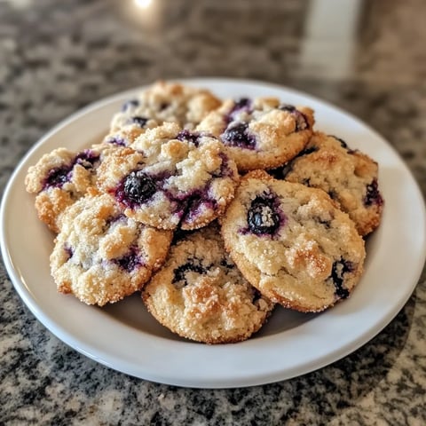 A plate of cookies with blueberries on top.