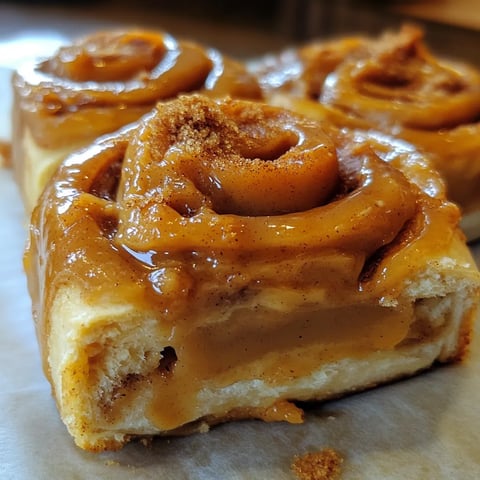 Two pieces of pastry with caramel sauce.