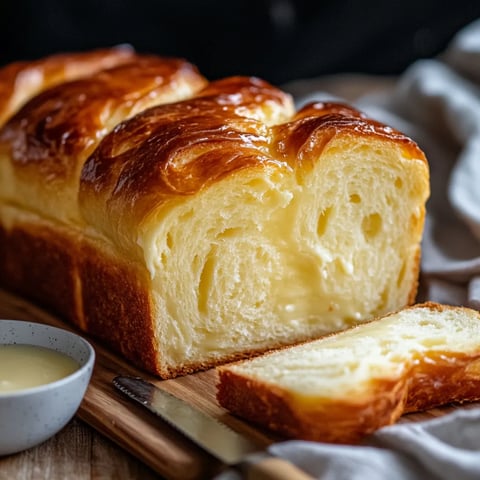 A loaf of bread with a knife and a bowl of butter.