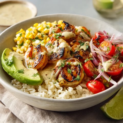 A bowl of shrimp and rice.