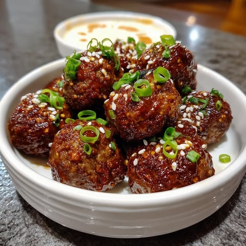 A plate of meatballs with sauce.