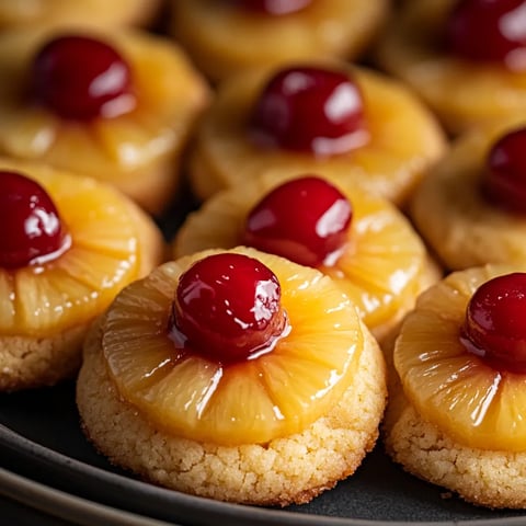 A plate of cookies with cherries on top.