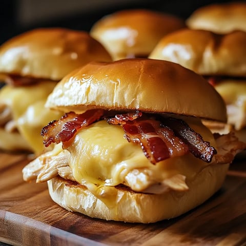 Bacon cheeseburger on a wooden cutting board.
