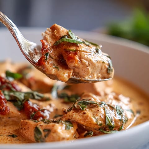 A spoon is in a bowl of soup.