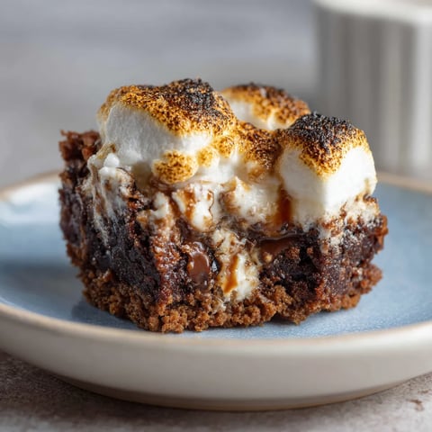 A piece of cake with marshmallows on top.