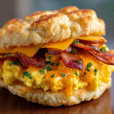 A breakfast sandwich with bacon and cheese.