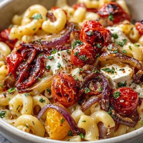 A bowl of pasta with tomatoes and cheese.