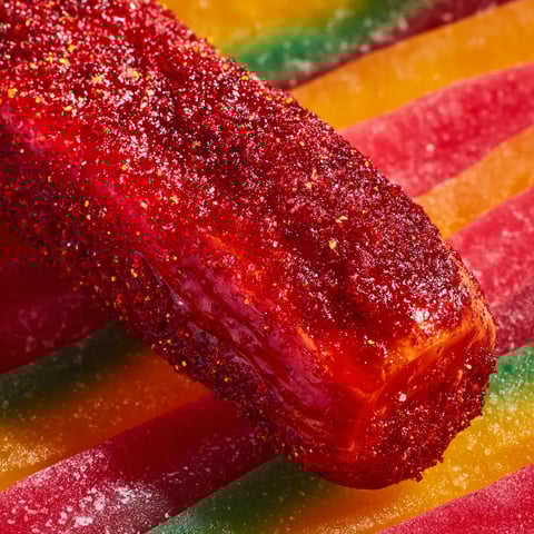 A pickle covered in chamoy sauce.