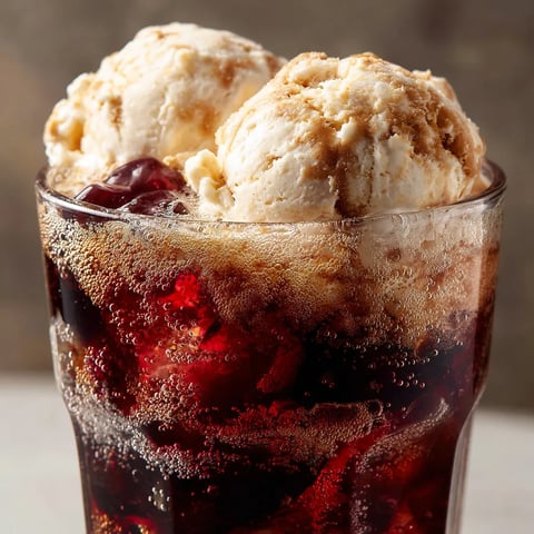 A glass of soda with ice cream in it.