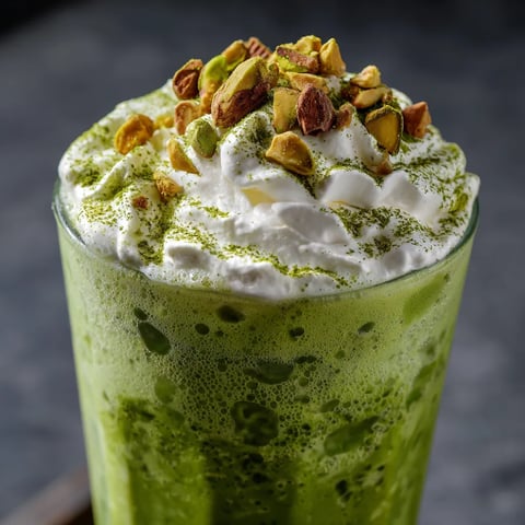 A glass of green tea with white cream.