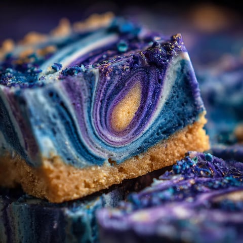 A blue and purple dessert with a yellow center.