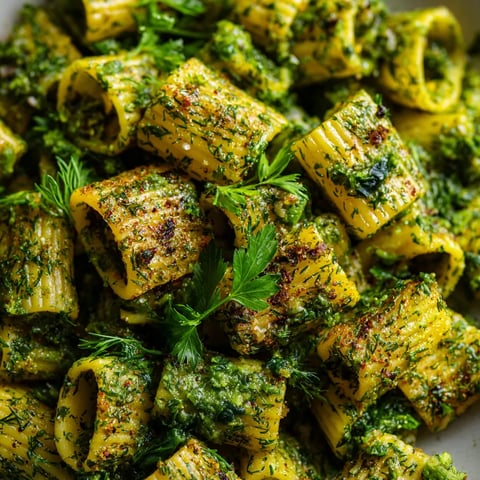 A plate of pasta with green toppings.