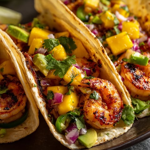 Shrimp tacos with mango salsa.