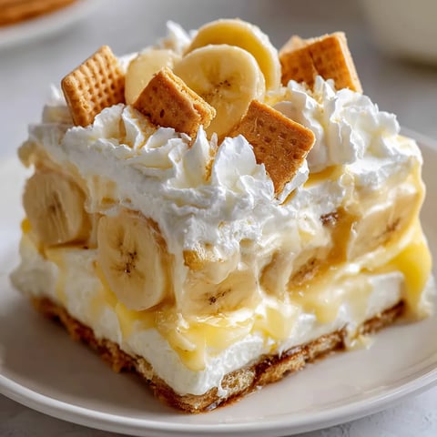 A slice of banana pudding with bananas and crumbs on top.
