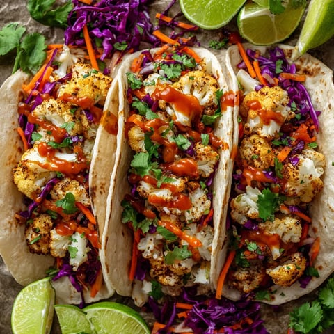 A plate of cauliflower tacos with sauce.